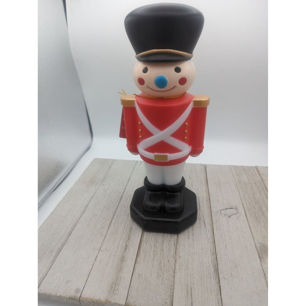 Christmas 11” Blow Mold Table Top Toy Soldier Lights Up Shelf Red